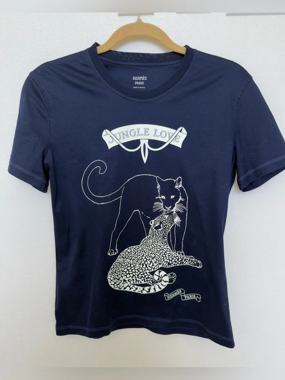 Hermes Women's Navy Blue & White  Short Sleeve TShirt Top Size 38 ( US 4 )